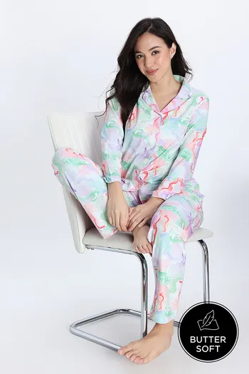 Buy Zivame Buttersoft Knit Poly Pyjama Set - Lavender Fog